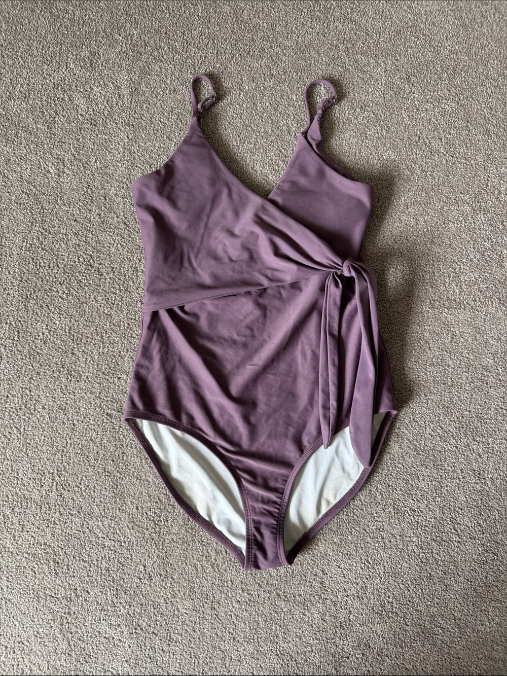 Mauve Wrap One-Piece Swimsuit with Side Tie